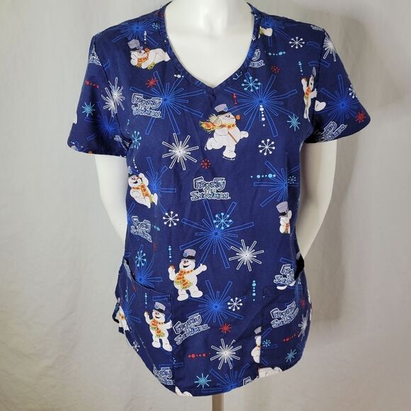 Frosty the Snowman Cotton Short Sleeve Scrub‎ Top Size S - Picture 1 of 5